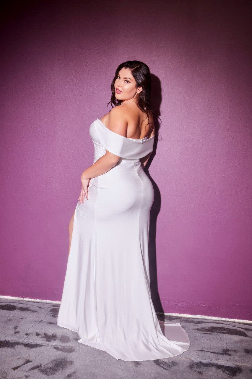 Freya Off Shoulder Stretch Spandex Gown Dress in Off White - Perfect for Evening Parties, Weddings & Special Occasions