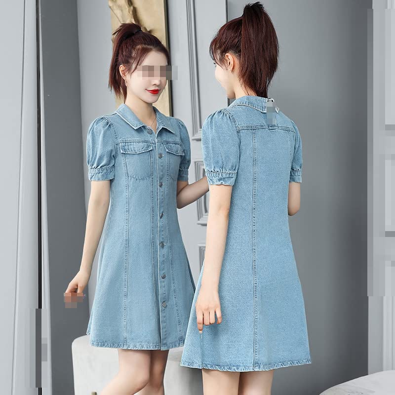 Stylish Women's Denim Jean Dress - Short Sleeve, Shirt Collar, Single Breasted Slim Fit Mini Dress in Blue | Perfect for Summer Outfits, Casual Wear & Beach Vacations