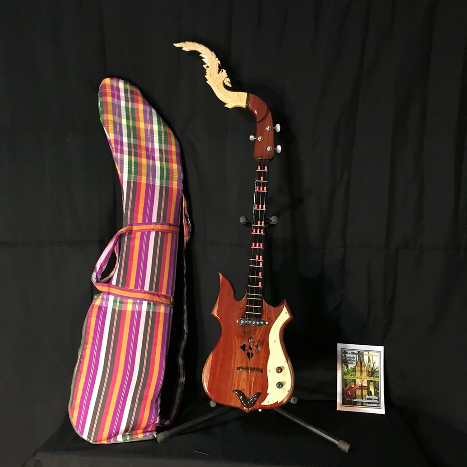 Isarn Acoustic Electric Phin Guitar - 3 Strings 3 Track Thai Lao Traditional Musical Instrument (Pin Mandolin) for Folk Music Performance & Cultural Events - Perfect for Home Decor, Stage Shows & Music Lovers