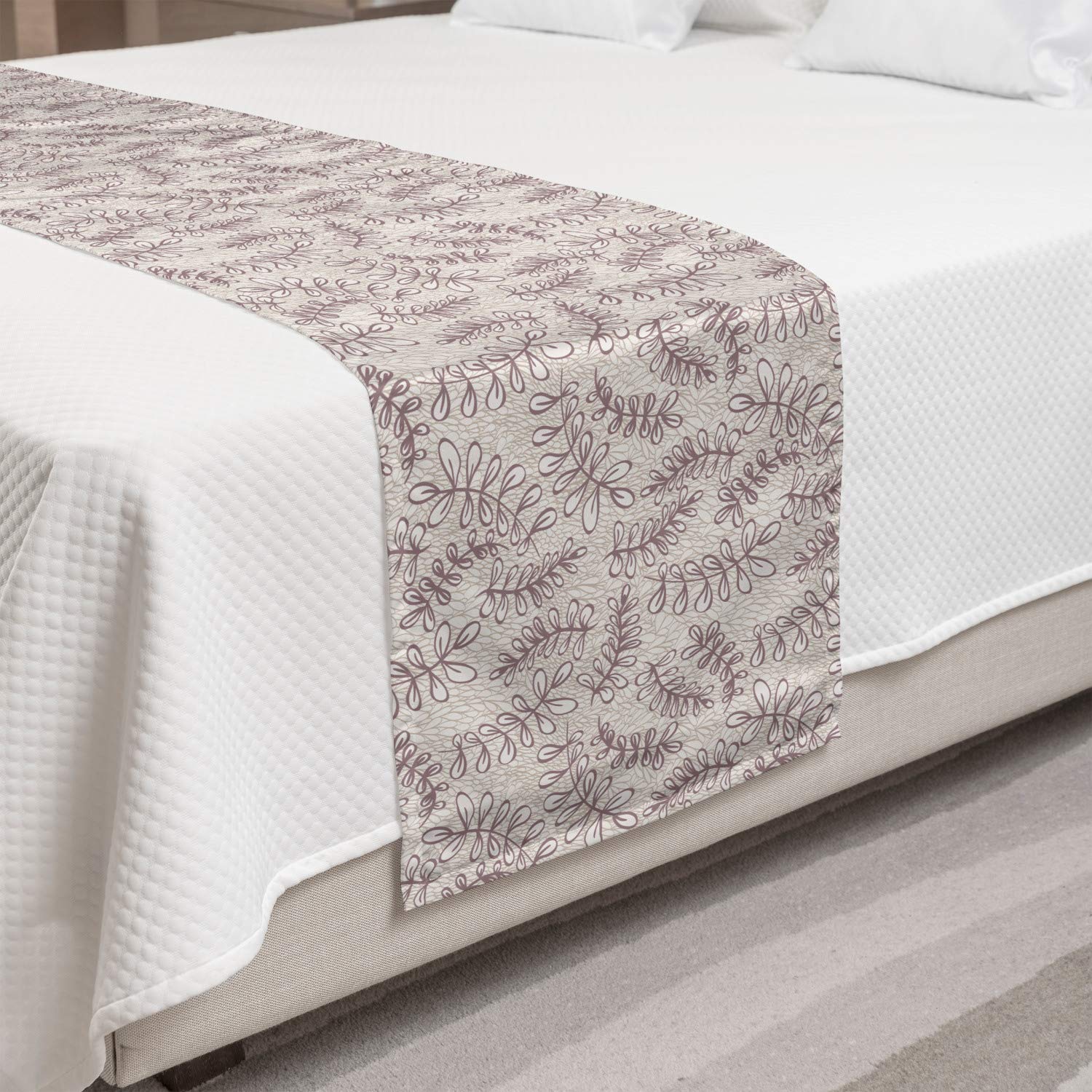 Ambesonne Leaves Bed Runner - Victorian Inspired Medieval Sketch Foliage Pattern Decorative Bed Scarf | Taupe Beige Bedding Accent for Hotels, Homes & Guest Rooms | Perfect for Autumn Decor, Wedding Bedding & Cozy Bedroom Makeovers