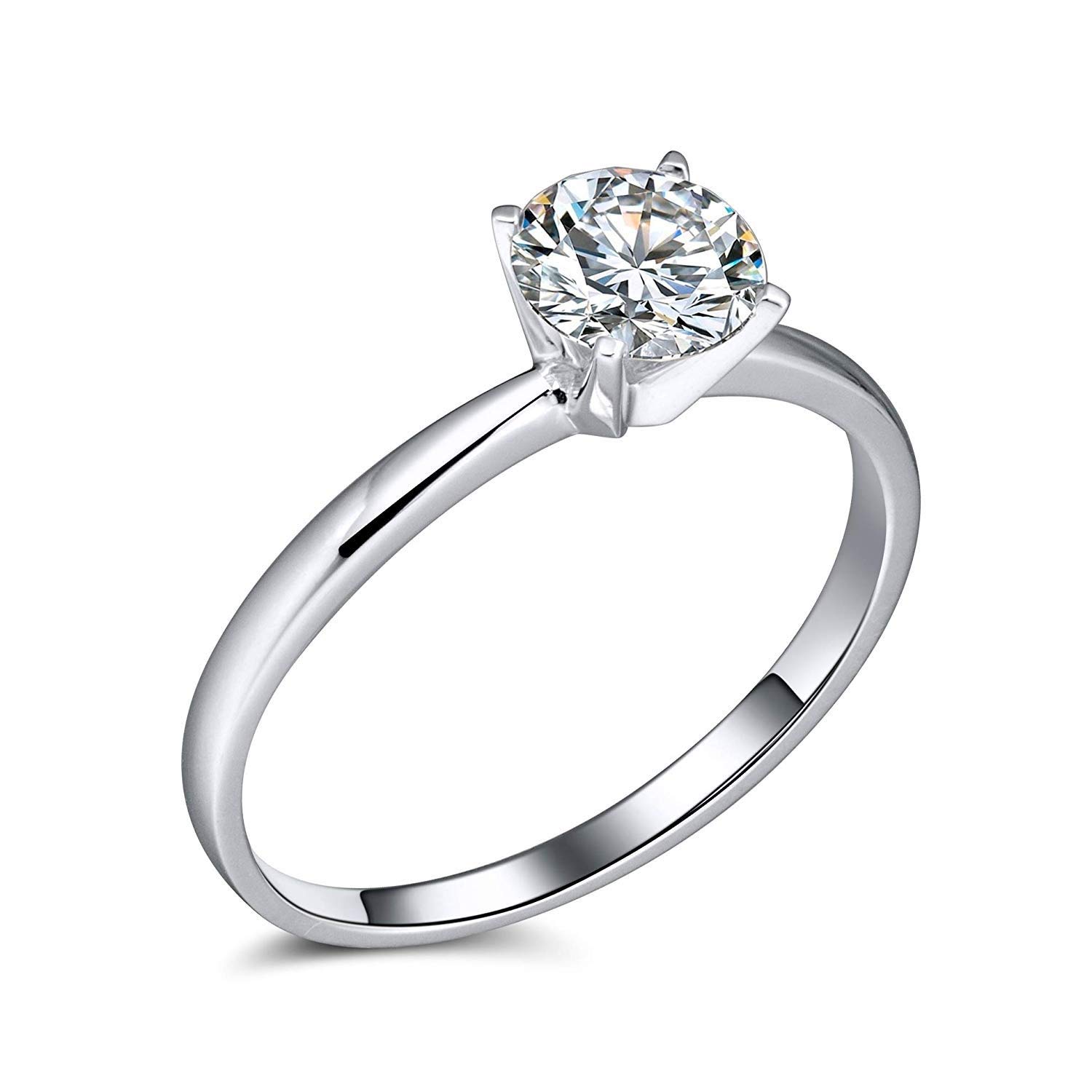 Ginger Lyne 3 Ct Moissanite Solitaire Engagement Ring for Women - White Gold over Sterling Silver, Diamond Alternative Wedding Band, Promise or Bridal Ring - Perfect for Proposals, Anniversaries & Special Occasions