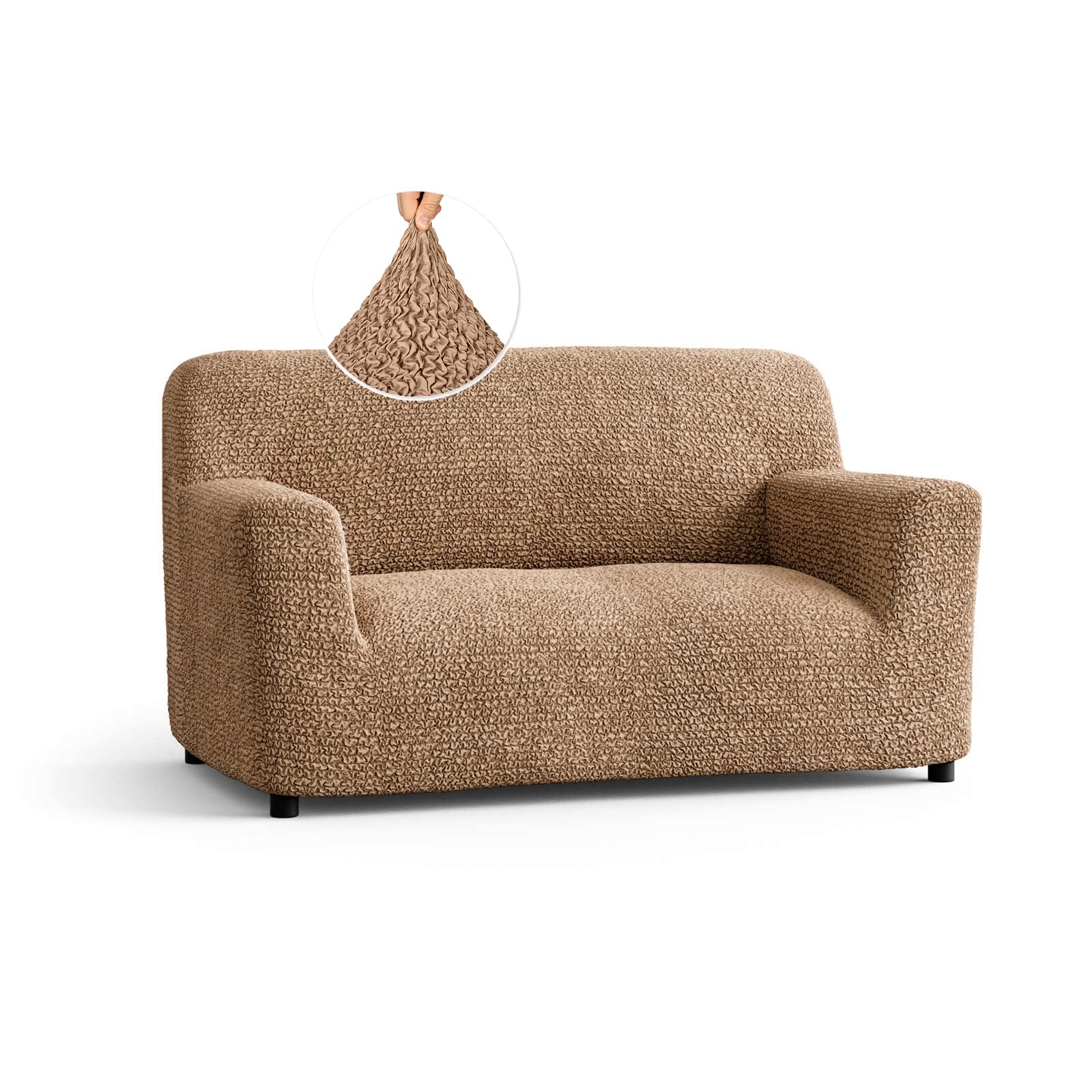 Stretch Sofa & Loveseat Slipcover - Soft Polyester Fabric Couch Cover - 1-Piece Washable Protector with Form Fit - Microfiber Collection (Tan) - Perfect for Living Room, Apartment, and Home Decor Protection