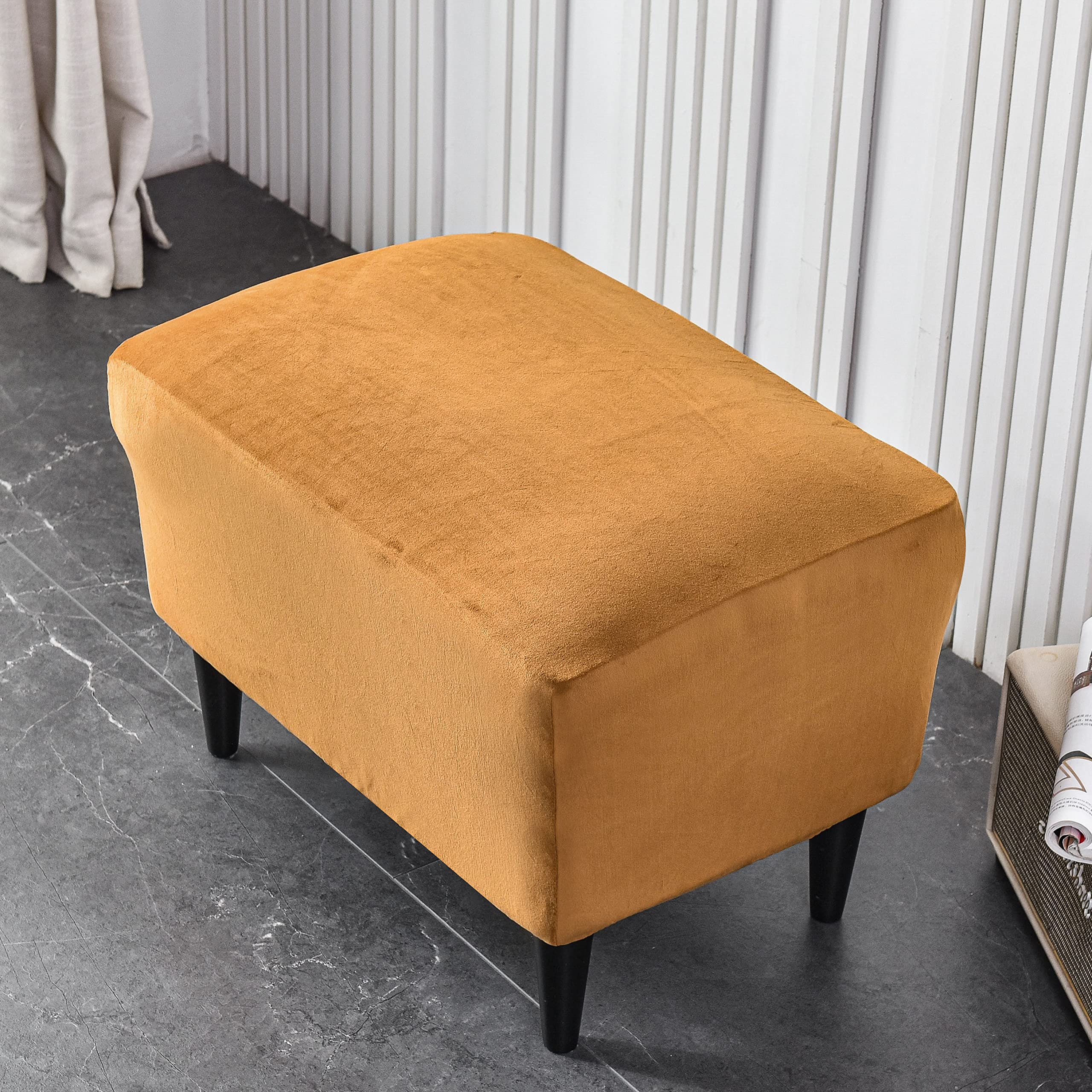CRFATOP X-Large Velvet Ottoman Chair Cover - Stretchable Rectangle Storage Stool Slipcover with Elastic Bottom for Footrest, Footstool & Sofa | Home Decor, Living Room, Bedroom (10 Sizes)