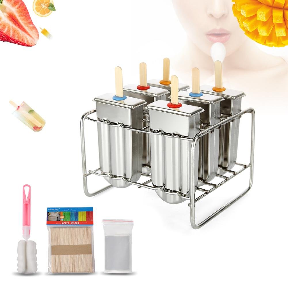 6-Piece Stainless Steel Popsicle Molds Set - Reusable Ice Cream & Lolly DIY Maker for Homemade Frozen Treats - Perfect for Summer Snacks, Kids Parties & Healthy Desserts