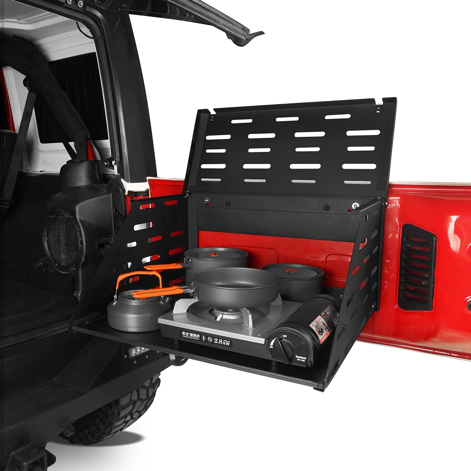 Hooke Road 2-Tier Foldable Tailgate Table for Jeep Wrangler JK JL & Unlimited (2007-2025) - Heavy Duty Camping Cargo Shelf Organizer | Perfect for Outdoor Adventures, Picnics & Tailgating