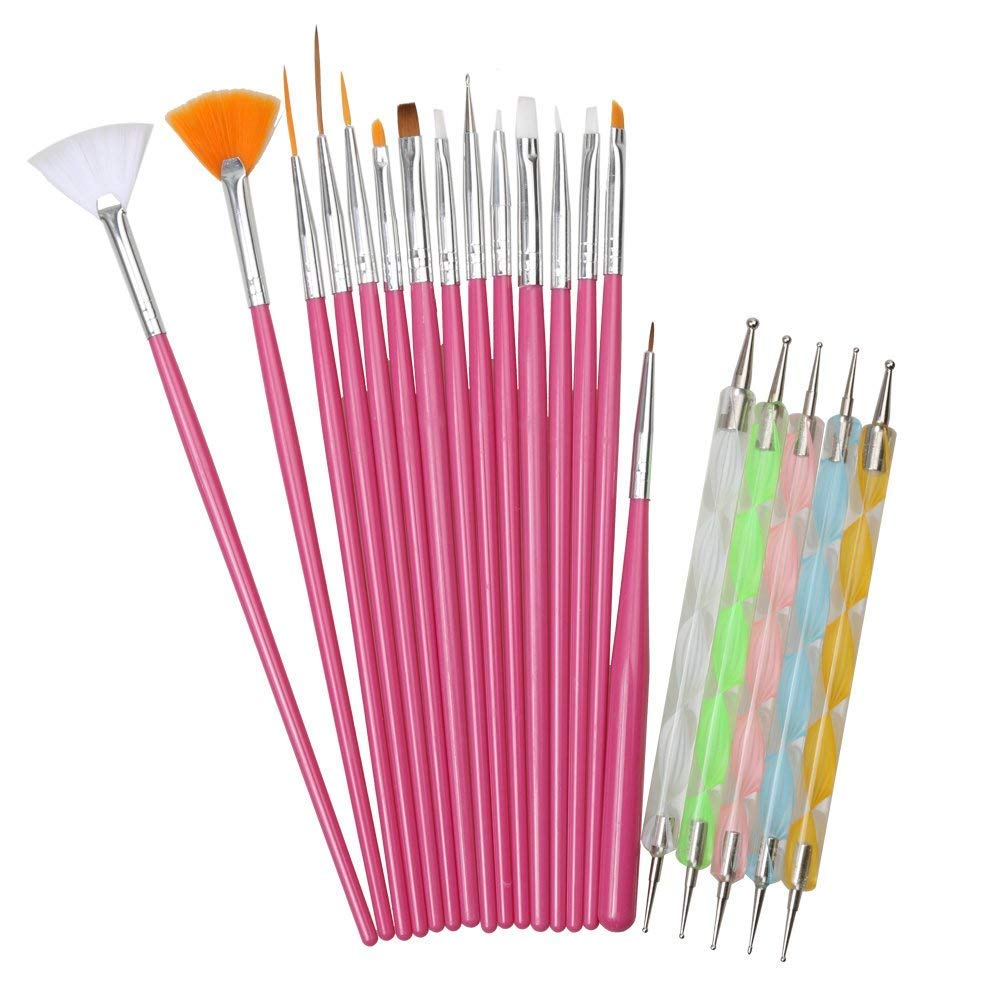 20 Pcs Professional Nail Art Brush Set - Dotting Tools, UV Polish Brushes, Acrylic Nail Design Painting Kit for Manicure & Nail Art - Perfect for Salon, Home DIY & Professional Nail Artists