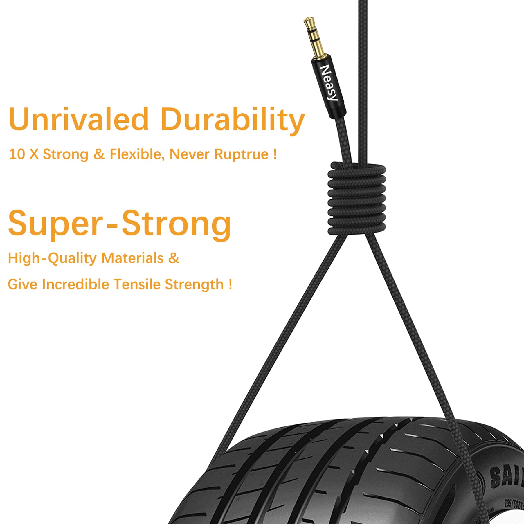 2 Pack 3.5mm Aux Cable [3.3ft/1M] - Braided Nylon, Hi-Fi Stereo Audio Cord, Gold-Plated Connectors - Compatible with iPhone, Android, Car, Headphones, Speakers, Echo & More - Perfect for Car Audio, Home Theater & Portable Devices