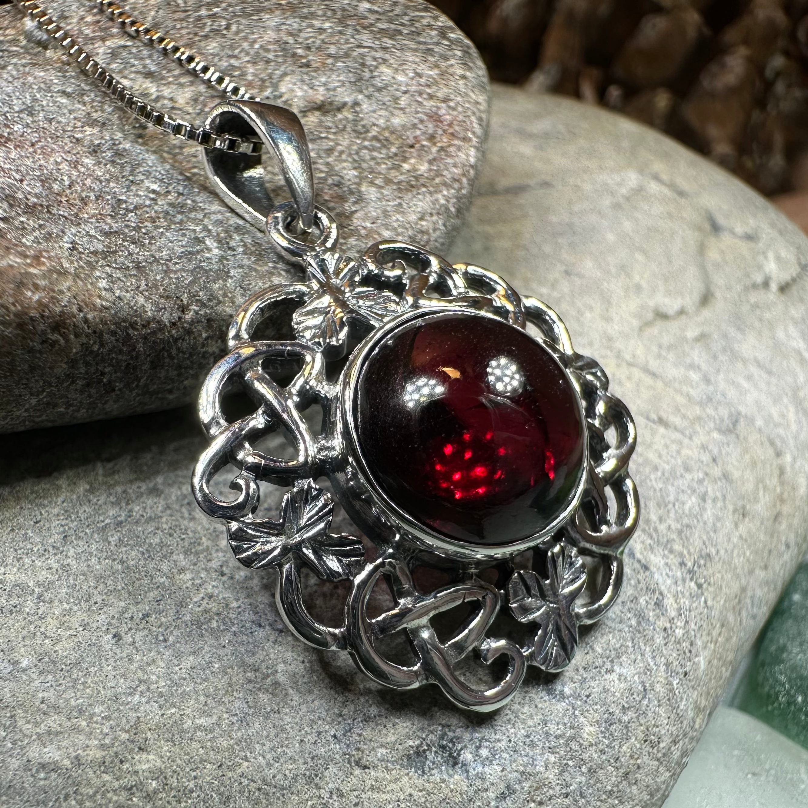 Elegant Elena Shamrock Garnet Pendant Necklace for Women - Sterling Silver Irish Jewelry Gift for St. Patrick's Day, Birthday & Anniversary - Perfect for Parties, Weddings & Special Occasions