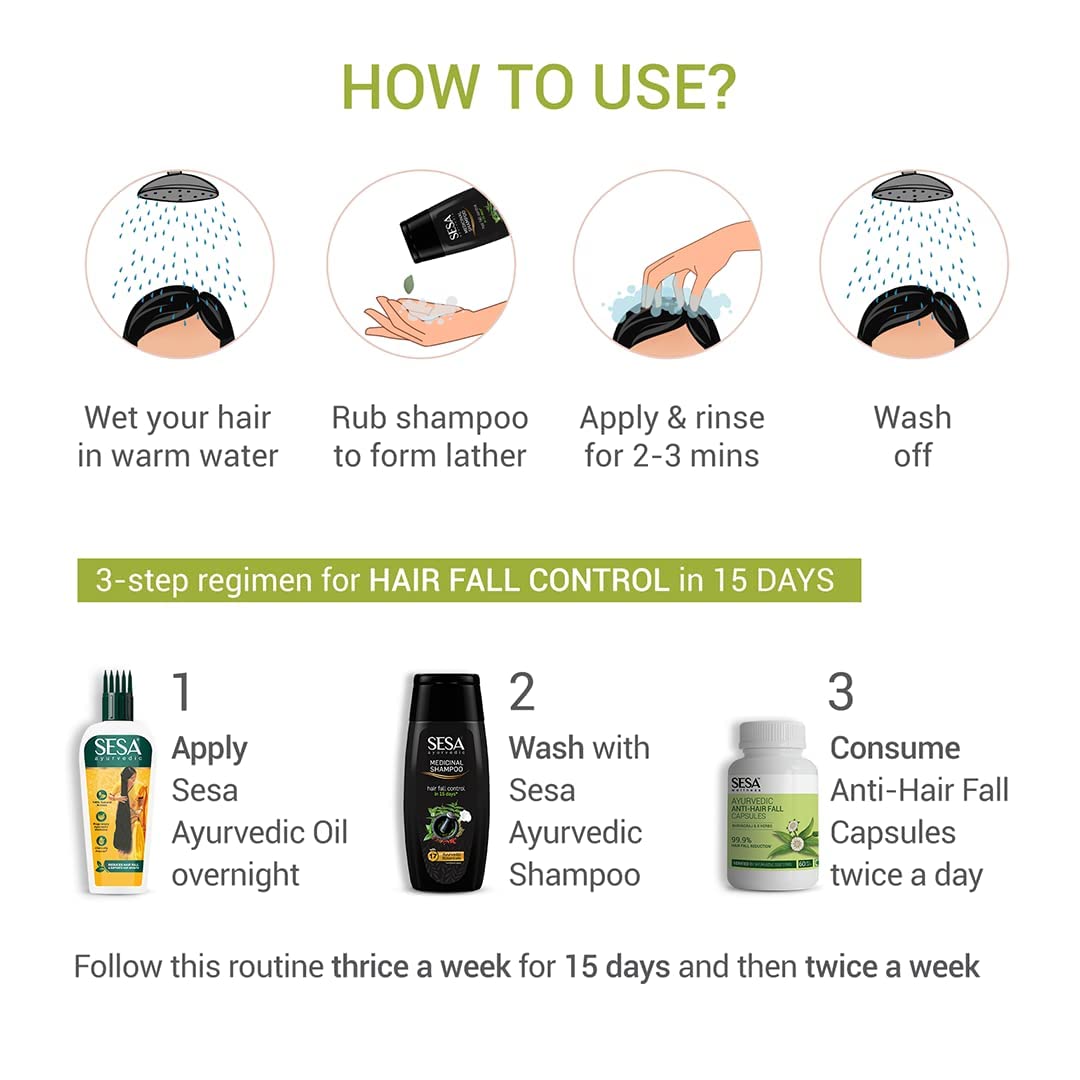**Sesa Ayurvedic Herbal Shampoo for Hair Fall Control & Anti-Dandruff - Infused with 15 Natural Herbs for Smooth, Shiny Hair - Men & Women (200ml) | Ideal for Daily Use & Scalp Care**