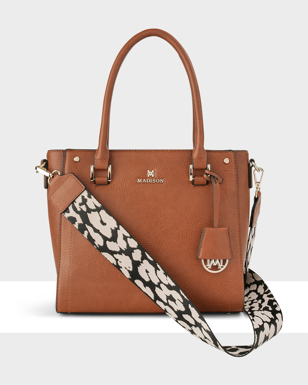 Angie Medium 3 Compartment Crossbody Satchel Bag with Detachable Leopard Print Strap - Perfect for Work, Travel & Everyday Use