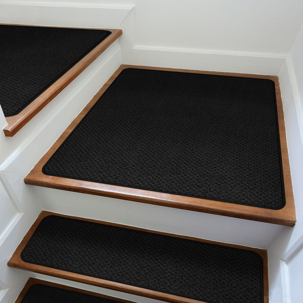 Non-Slip Stair Treads Rug - Black 3x3 Feet - Washable & Durable Carpet for Stairs, Landings, and High-Traffic Areas - Perfect for Homes, Offices, and Entryways