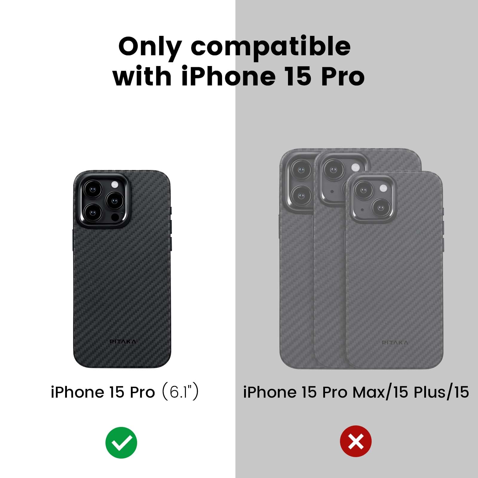 PITAKA MagEZ Case Pro 4 for iPhone 15 Pro (6.1 Inch) - Military Grade Shockproof Magnetic Phone Case with 1500D Aramid Fiber - Black/Grey (Twill) - Perfect for Outdoor Adventures, Daily Protection & Wireless Charging