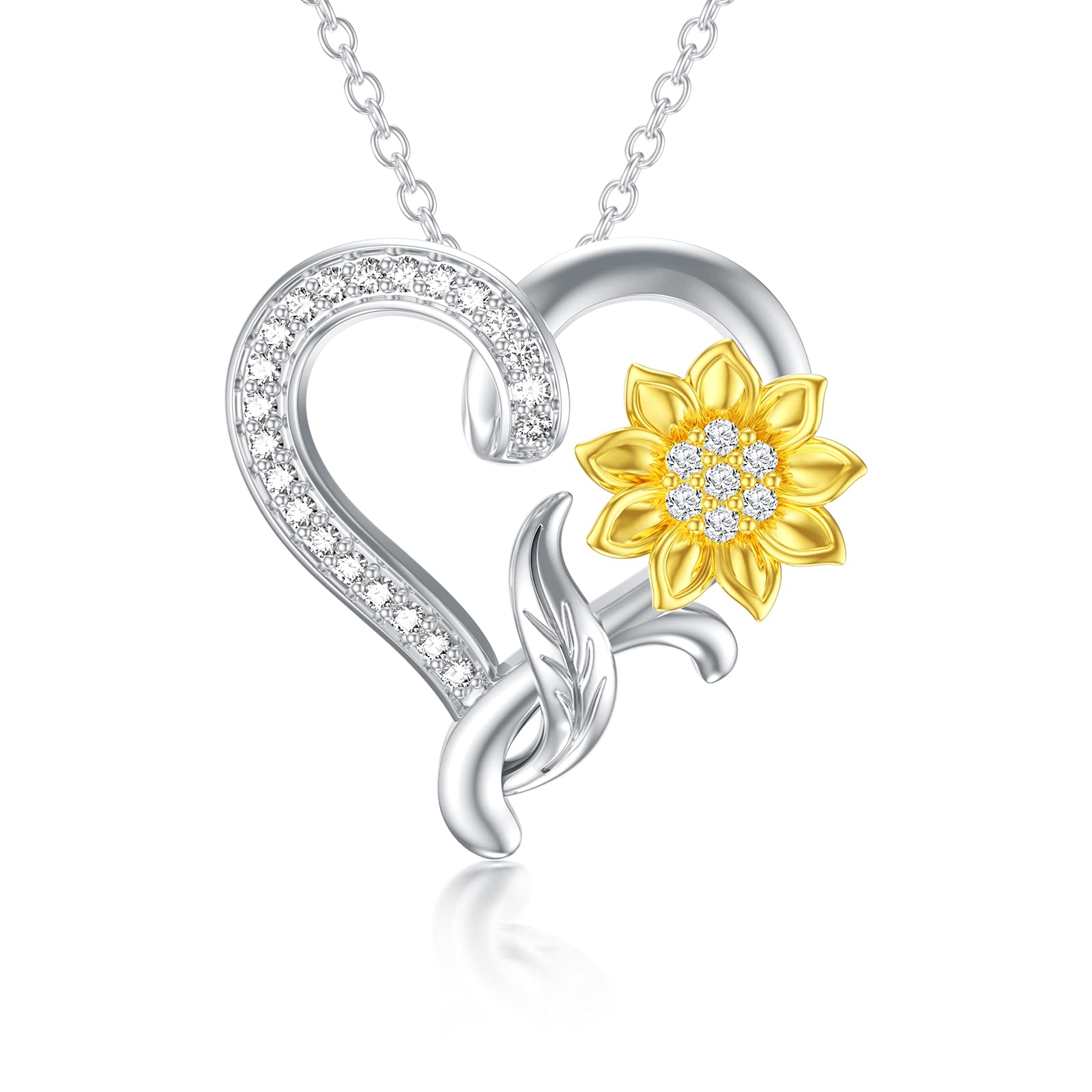 Moissanite Sunflower Heart Necklace for Women - 925 Sterling Silver 18k Gold Plated Love Pendant Jewelry | Romantic Gift for Wife, Mom, Sister | 18