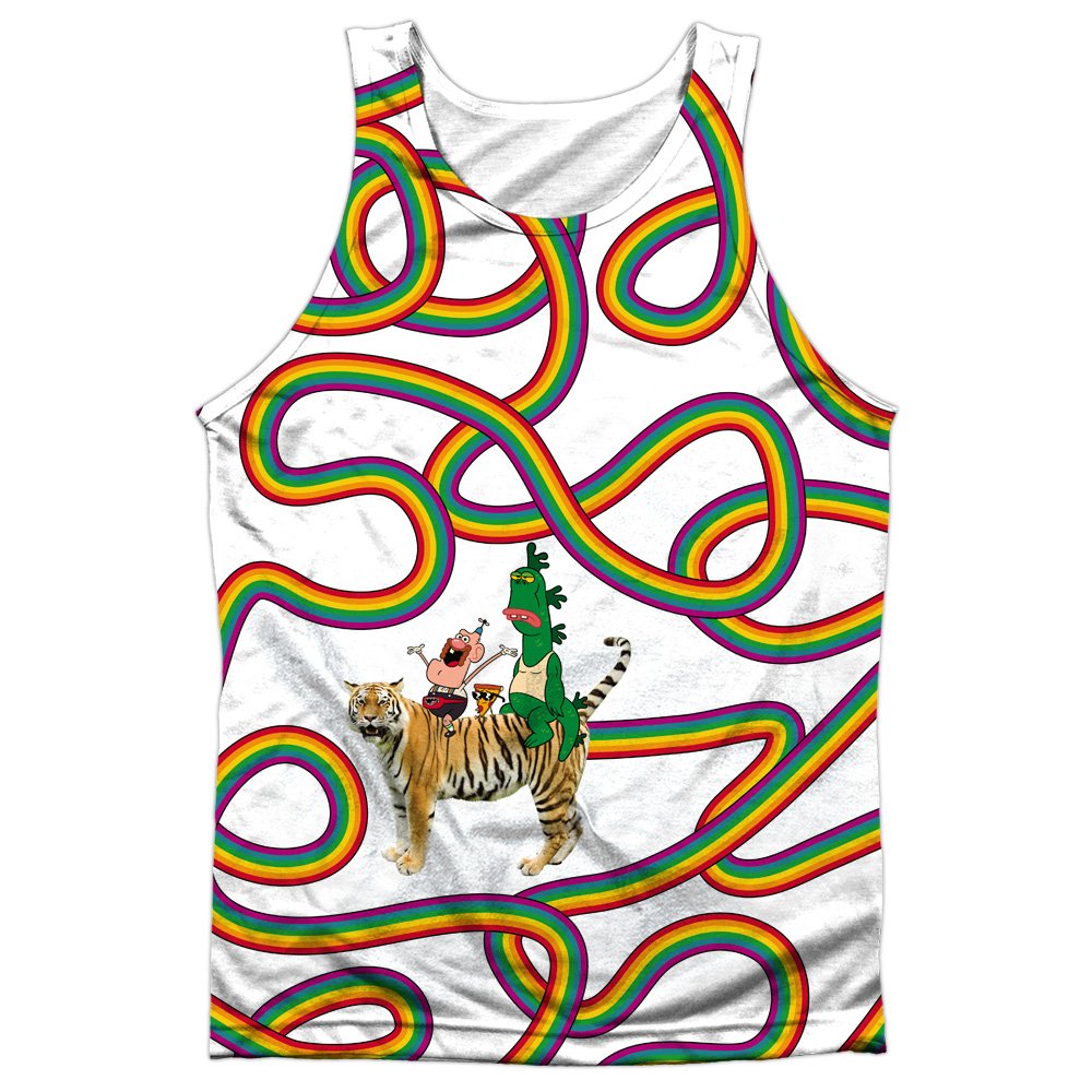 Uncle Grandpa Rainbows White Graphic Tank Top - Front & Back Print - Casual Summer Wear for Men & Women
