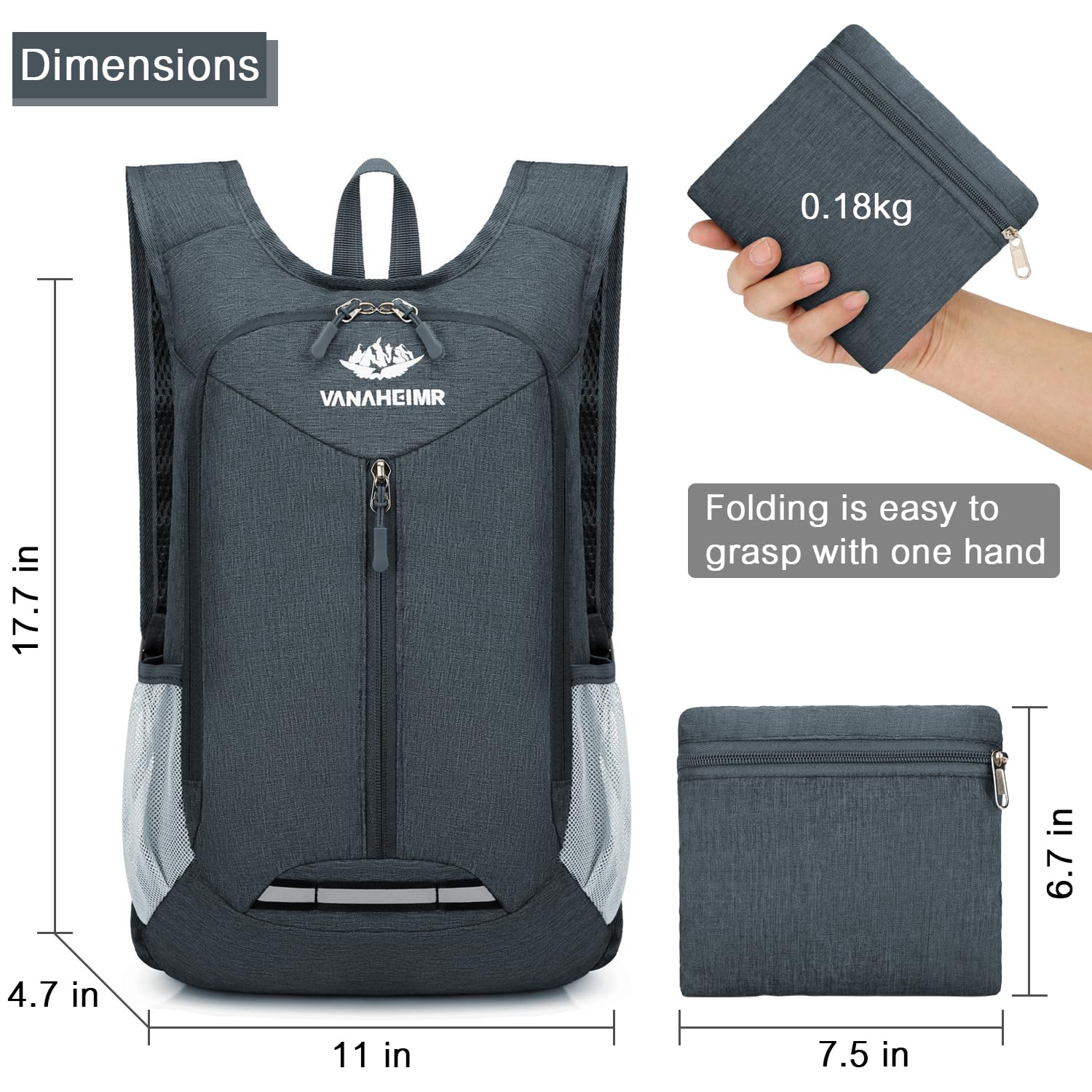 Esup 15L Lightweight Foldable Hiking Backpack - Compact Travel Daypack for Camping, Hiking & Outdoor Adventures - Water-Resistant Packable Backpack for Women & Men (Dark Gray) - Perfect for Day Trips, Commuting & Weekend Getaways