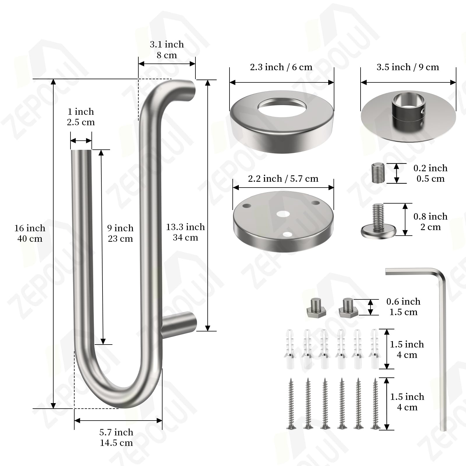 16 Inch Stainless Steel Grab Bar Toilet Paper Holder - Brushed Nickel Bathroom Safety Support Bar for Seniors & Handicap Accessible - Ideal for Elderly Bathroom Safety & ADA Compliant Toilet Assistance