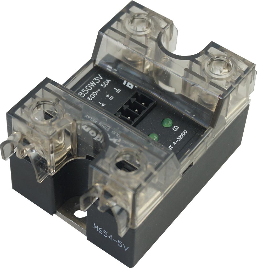 Dual Solid State Relay 2 x 50 Amp - 4-32VDC Control, 600VAC Output, 4 Screw Terminal (A/B Channel) with IP20 Plastic Cover - CC4850W3VH - Ideal for Industrial Automation, HVAC Systems & Power Control Applications