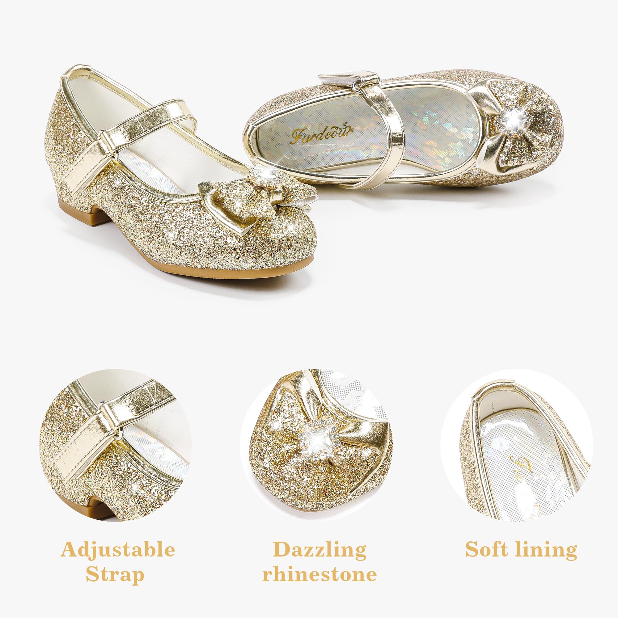 Furdeour Girls Mary Jane Dress Shoes - Glitter Princess Heels for Toddler & Kids - Perfect for Weddings, Flower Girl & Bridesmaid Outfits