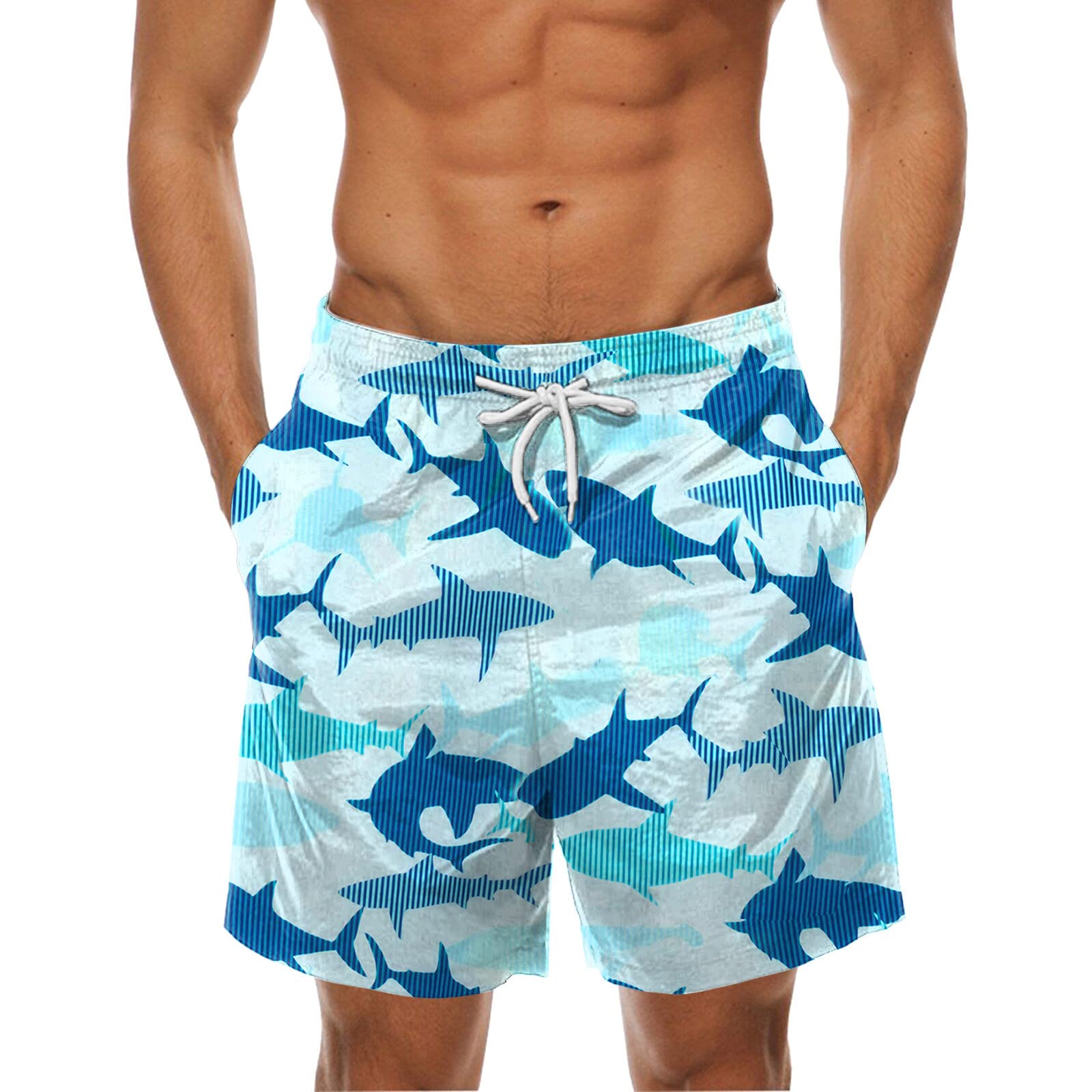 Men's Printed Cotton Elastic Waist Shorts - Casual Summer Beach Pants for Sports & Outdoors