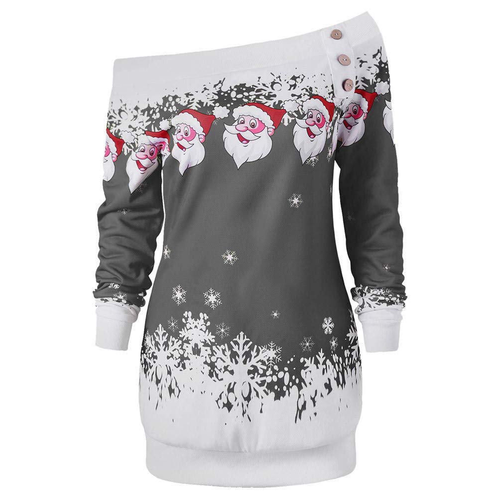 Plus Size Women's Christmas Santa Snowflake Print Long Sleeve Blouse - Festive Holiday Party Top for Christmas Gatherings & Winter Celebrations