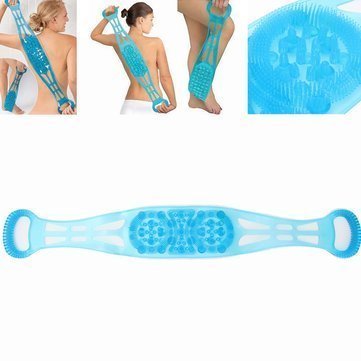 MARJI&ANUVRUTTI Silicone Dual Sided Back Scrubber Brush - Exfoliating Body Scrubber & Foot Massager with Pumice Stone - Shower Bath Belt for Deep Cleansing & Relaxation (Blue) - Perfect for Spa, Home Bath & Travel Use