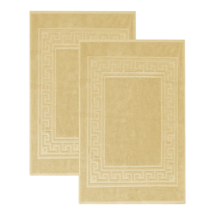 Premium Cotton 2-Piece Greek Key Border Bath Mat Set - Ultra Absorbent, Non-Slip Bathroom Rug - Perfect for Modern Bathrooms, Master Suites & Spa-Like Retreats