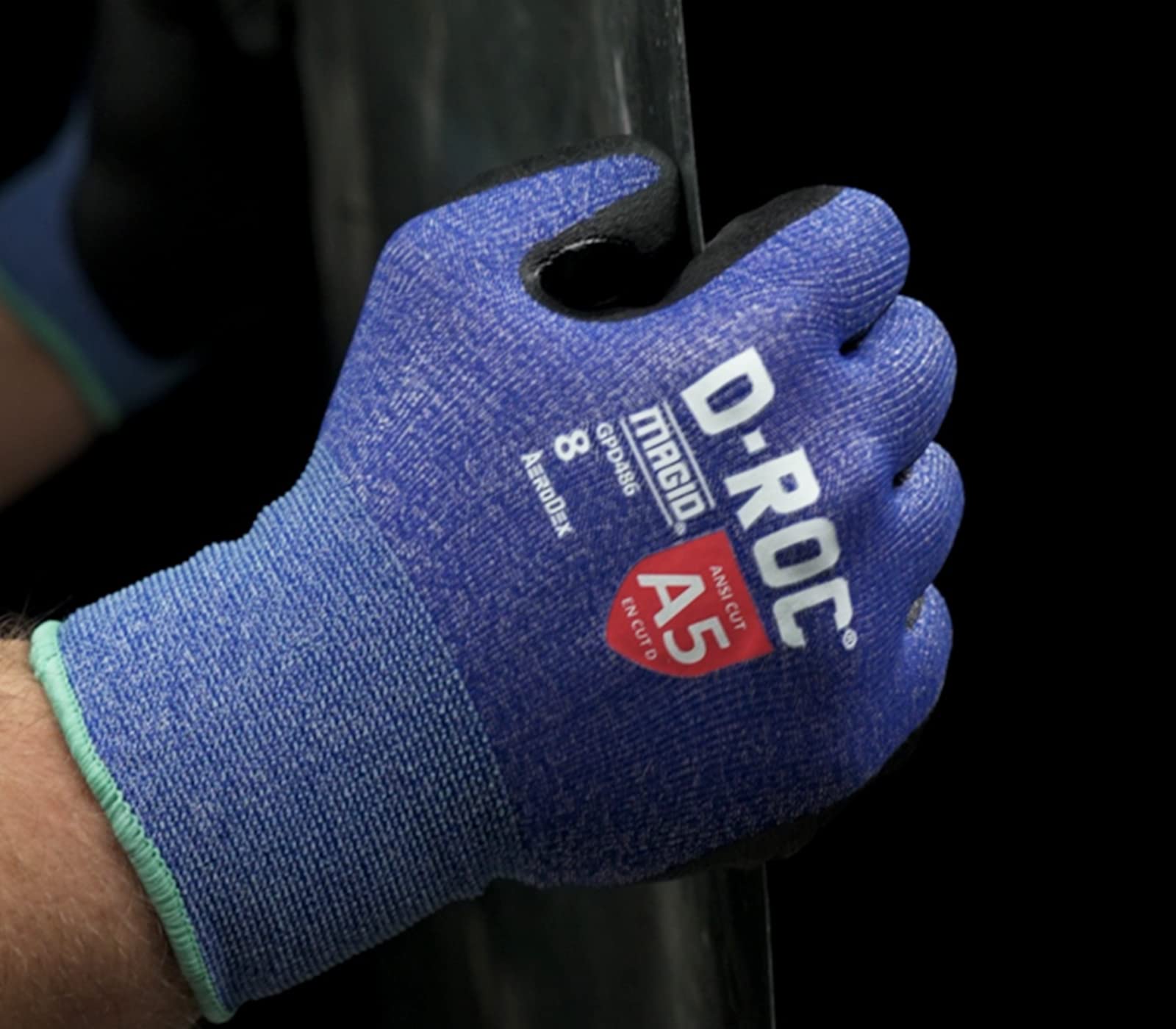 **ANSI A5 D-ROC AeroDex 18-Gauge Work Gloves, 12 Pairs - Foam Nitrile Coated, Size 8/Medium, Blue - Durable & Comfortable for Construction, Landscaping & DIY Projects**