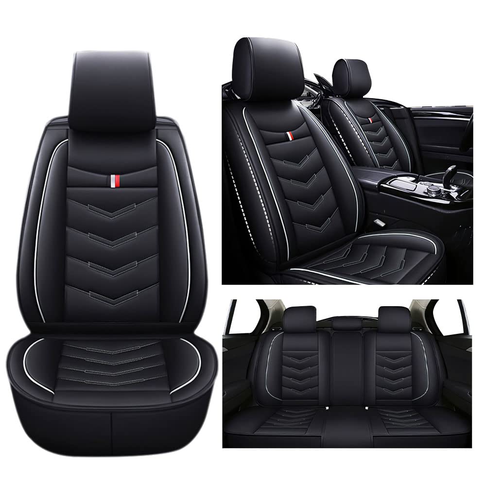 2022-2023 Chevrolet Bolt EUV Car Seat Covers - Premium Leather, Waterproof, Breathable & Odor-Free Seat Protectors (Standard, Black/White) | Perfect for Daily Commuting, Road Trips & Pet Protection