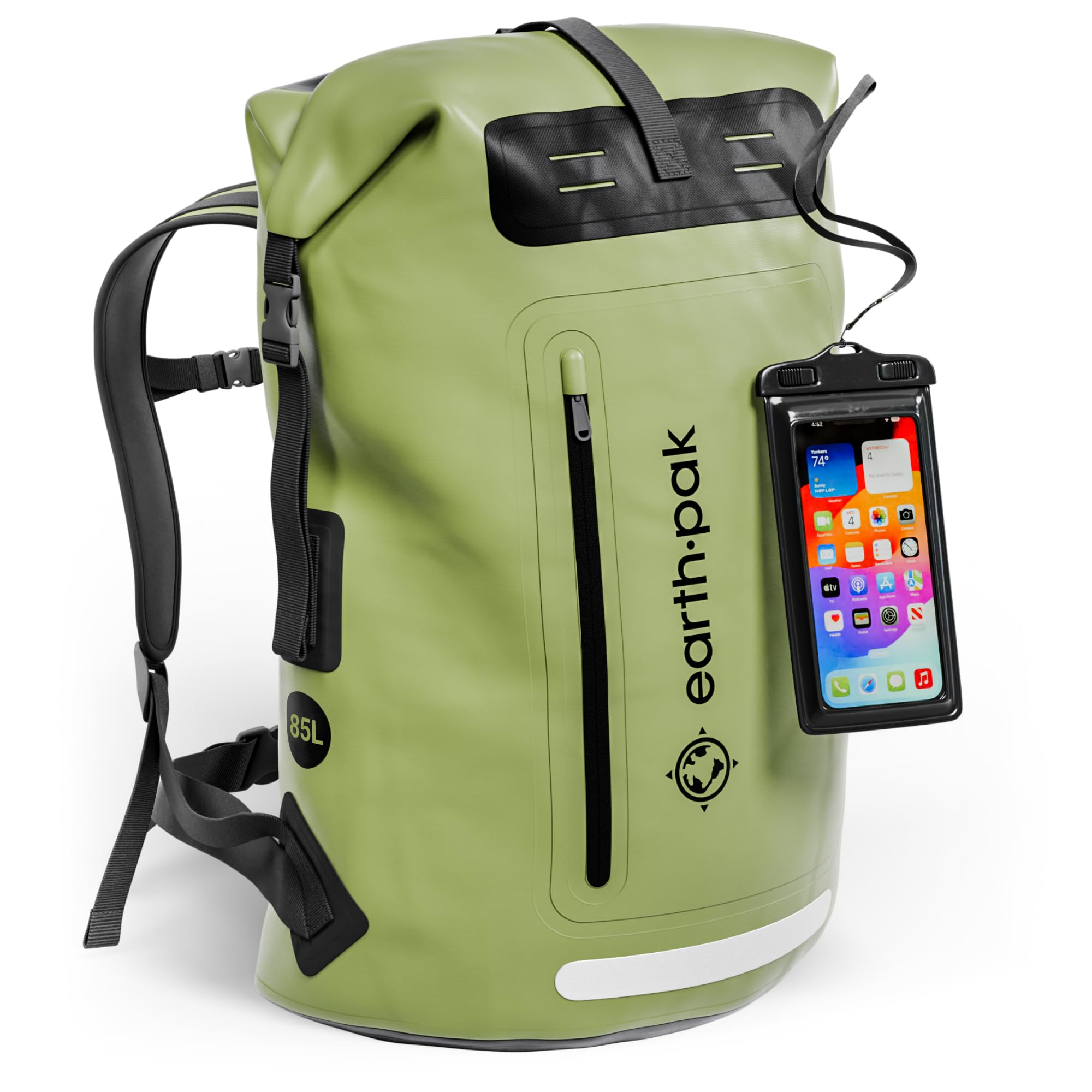 Earth Pak Waterproof Backpack - Heavy Duty Hiking Backpack with Roll-Top Closure - Waterproof Dry Bag & Phone Case - Perfect for Outdoor Adventures, Camping, Kayaking and Travel