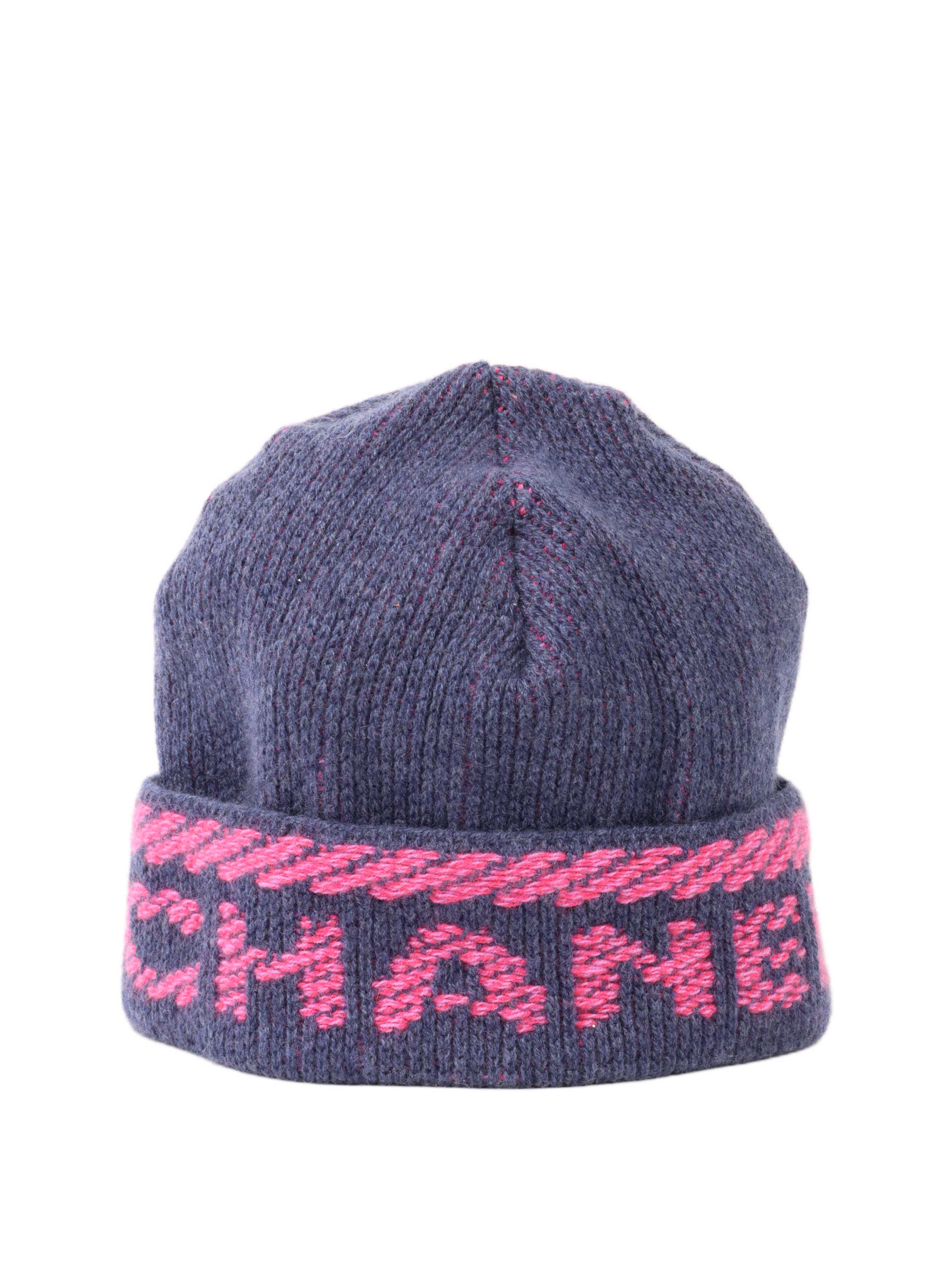 Chanel Navy and Fuchsia Beanie - Luxury Cashmere Winter Hat for Women - Perfect for Skiing, Snowboarding & Cold Weather Fashion