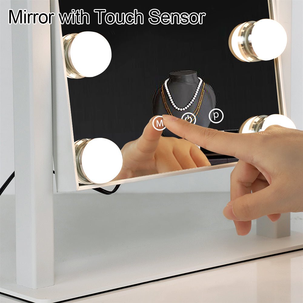 Depuley 14 x 12 Inch Hollywood Vanity Mirror with Lights - 10X Magnification, 9 Dimmable LED Bulbs, Touch Screen & 360° Rotation - White Makeup Mirror (35 x 30 cm) for Bedroom, Dressing Room & Beauty Salon