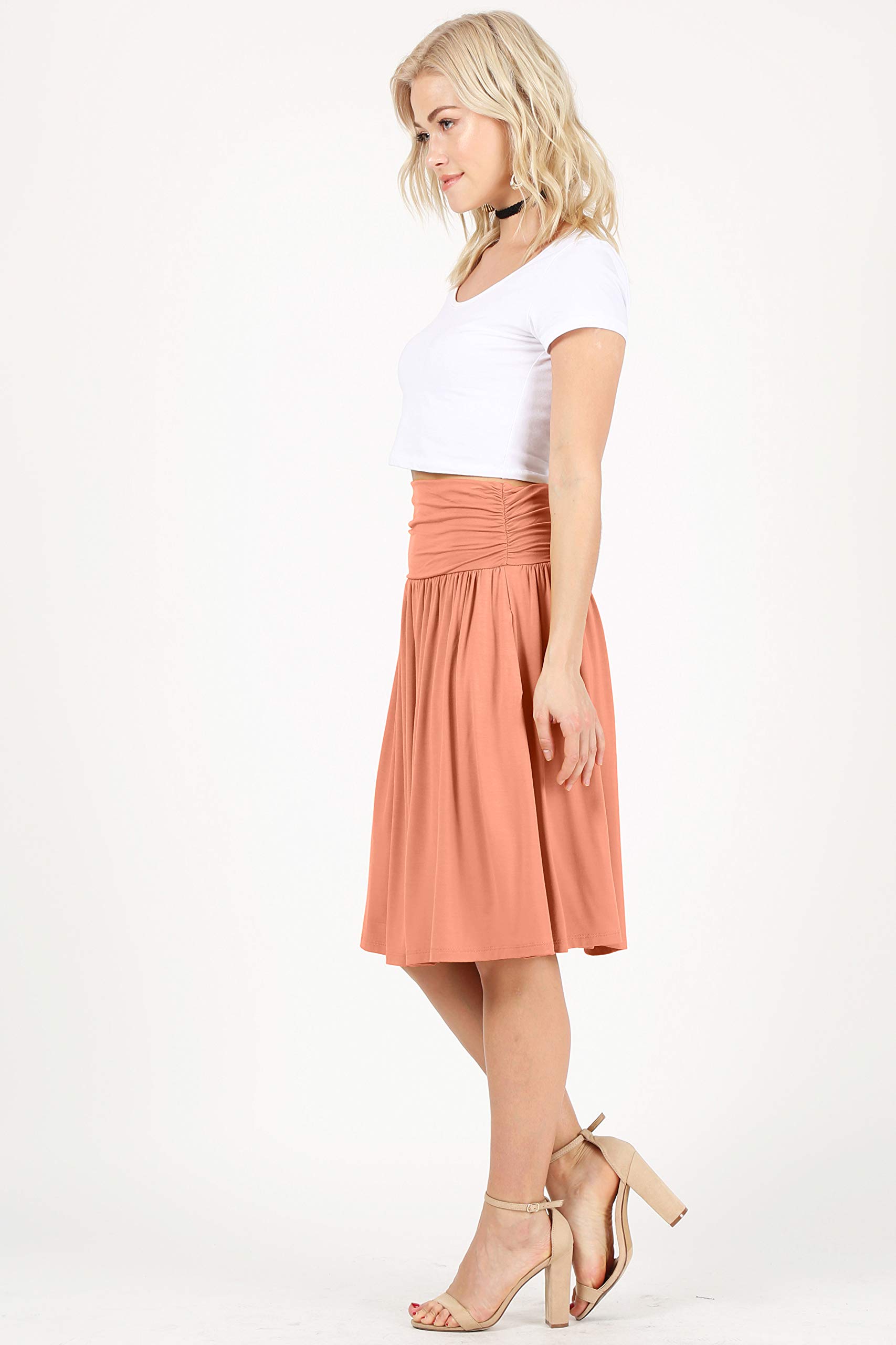 Women's Stretchy Ruched Midi Skirt with Pockets - Regular & Plus Size Below Knee Flowy Skirt for Work, Date Night & Casual Outfits