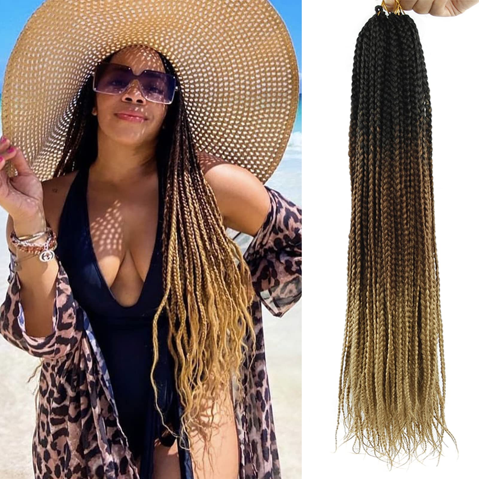 6 Packs Box Braids Crochet Hair - Pre-looped Synthetic Braiding Hair for Women - 22 Inch Ombre Brown - Perfect for Protective Styles, Natural Look & Everyday Wear