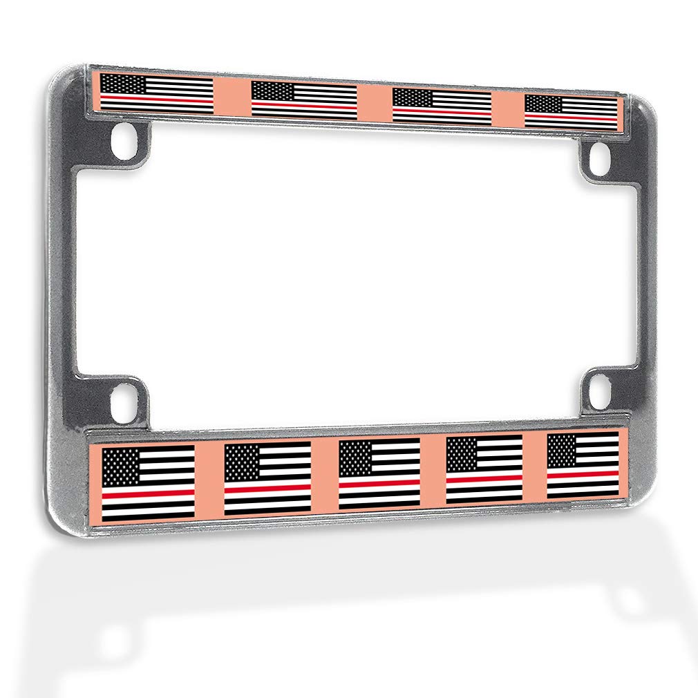 Firefighter Thin Red Line Motorcycle License Plate Frame - Black & White American Flag, Weatherproof for Bikes