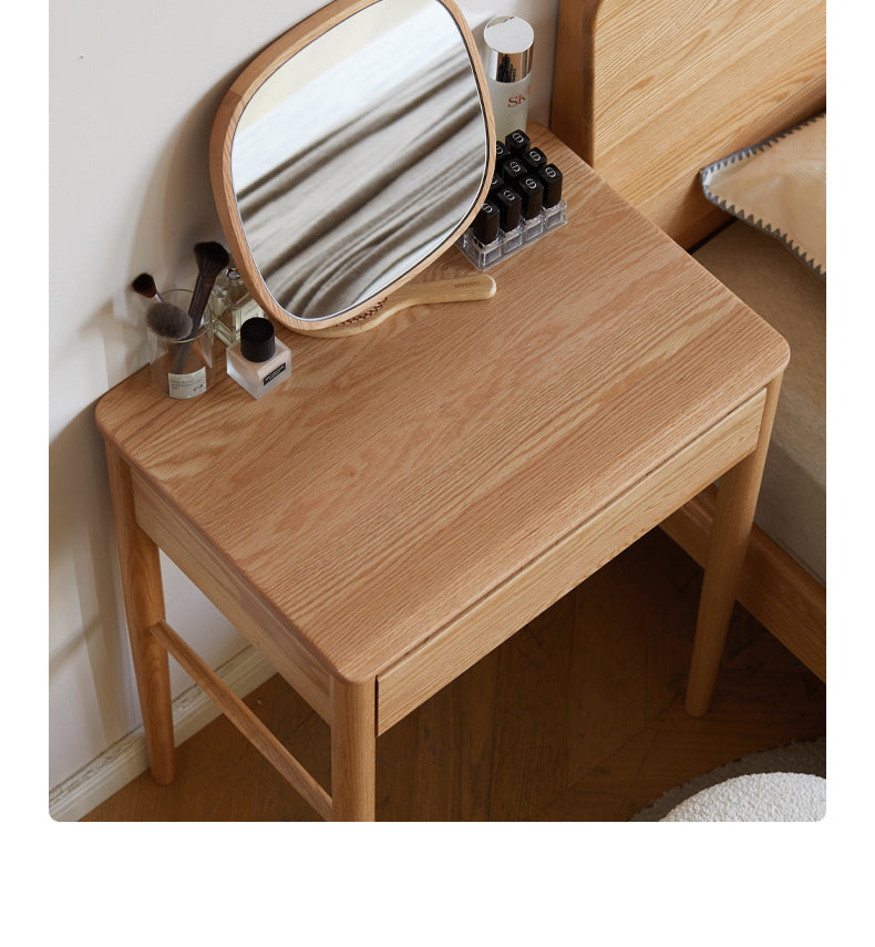 Solid Oak Wood Dressing Table with Mirror - Elegant Vanity Desk for Bedroom, Makeup & Beauty Organizer - Perfect for Home Decor & Small Spaces