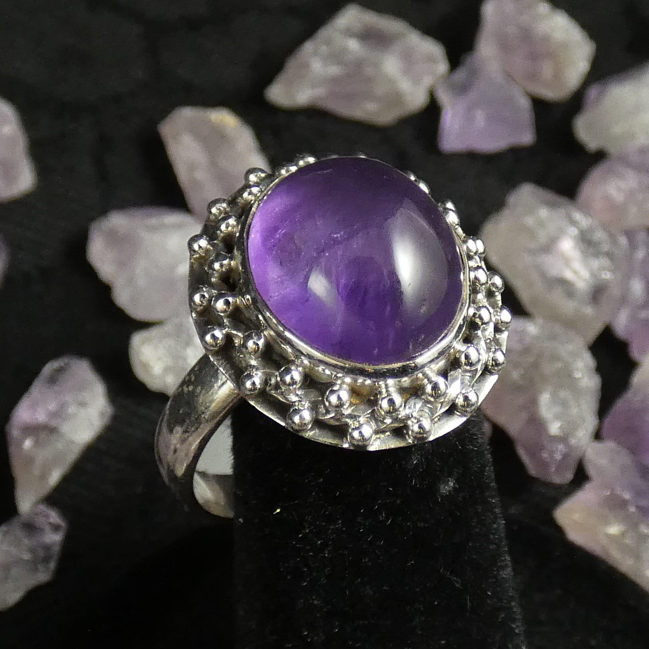 Genuine Amethyst Sterling Silver Cabochon Ring - Size 9 | Elegant Purple Gemstone Jewelry for Women | Perfect for Weddings, Anniversaries & Special Occasions