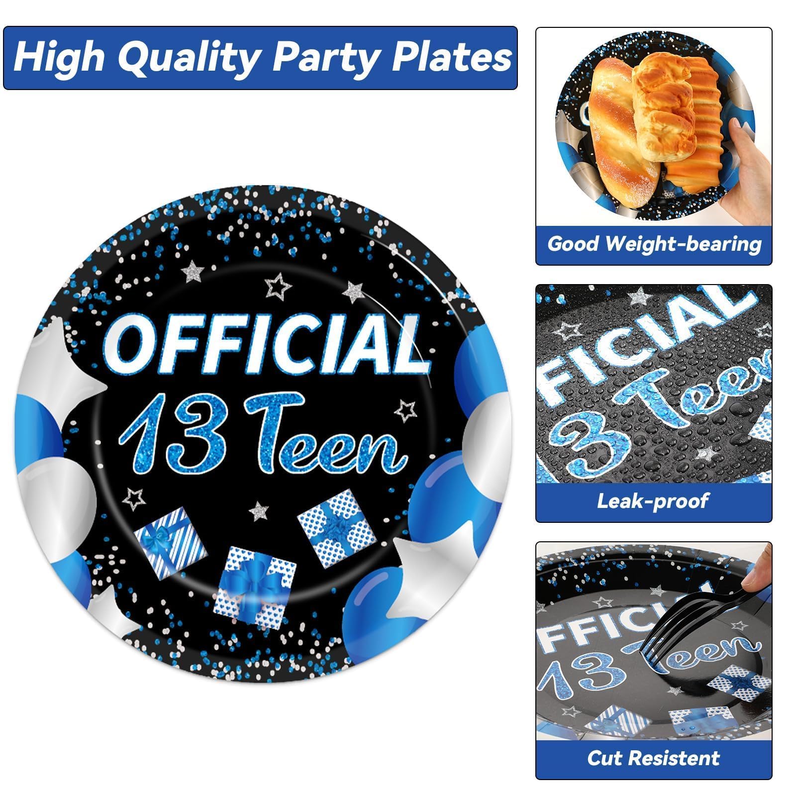 100 Pcs Blue 13th Birthday Party Supplies Set - Disposable Plates, Napkins & Forks for Boys | Teen Birthday Decorations, Tableware & Favors for 13 Year Olds | Perfect for Teen Birthday Parties, Celebrations & Dinnerware