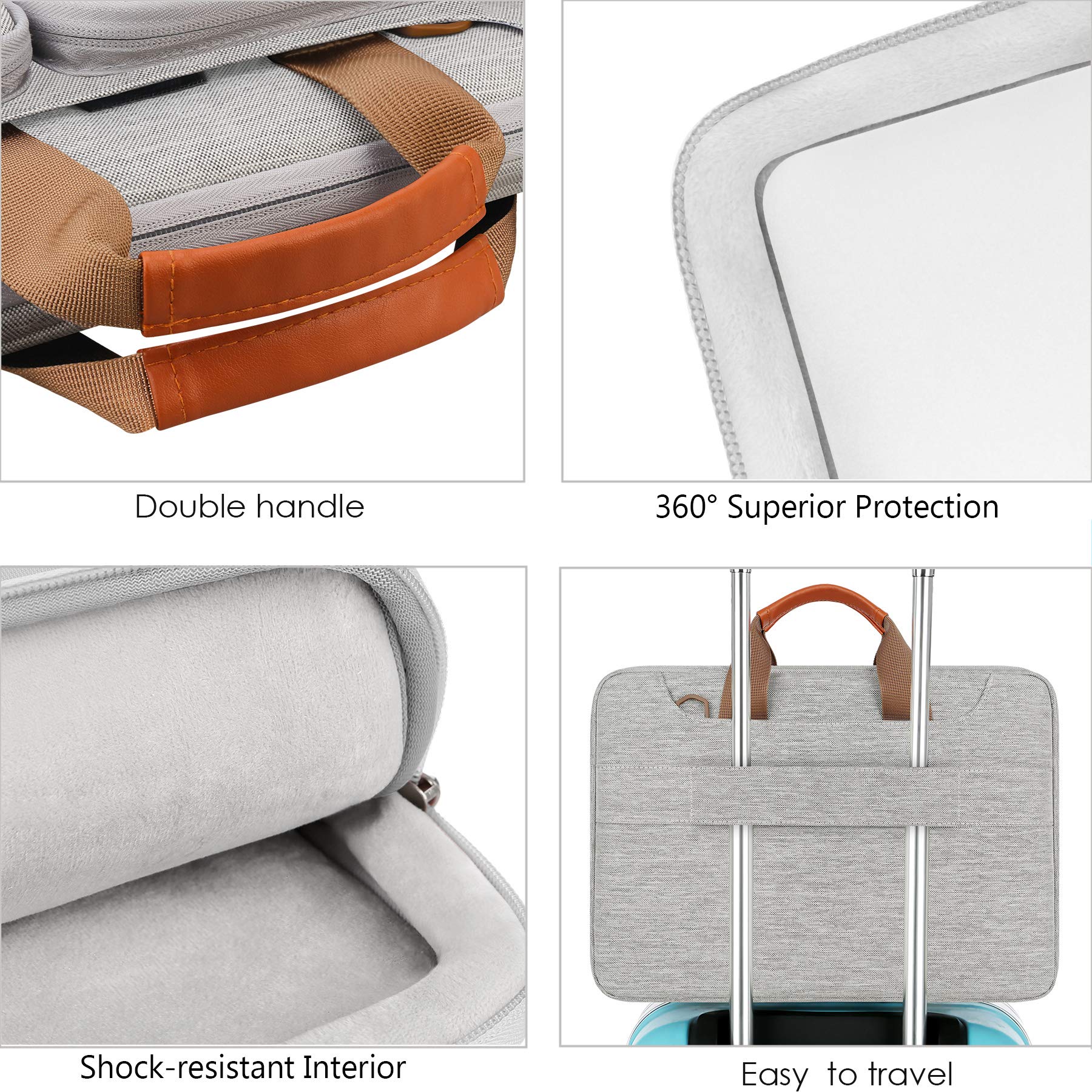 Lacdo 360° Protective Laptop Shoulder Bag for 15-15.6 Inch Laptops - Compatible with Acer, HP, Lenovo, Dell, ASUS (Aspire, Pavilion, Inspiron, IdeaPad, ZenBook) - Durable Gray Computer Case for Work, School & Travel
