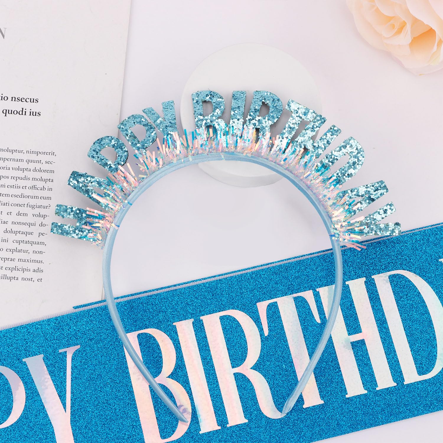 Aprince Birthday Headband & Tiara Set - Blue Birthday Crown & Sash for Women & Girls - Happy Birthday Party Decorations - Perfect for Birthday Celebrations, Photo Shoots & Special Occasions