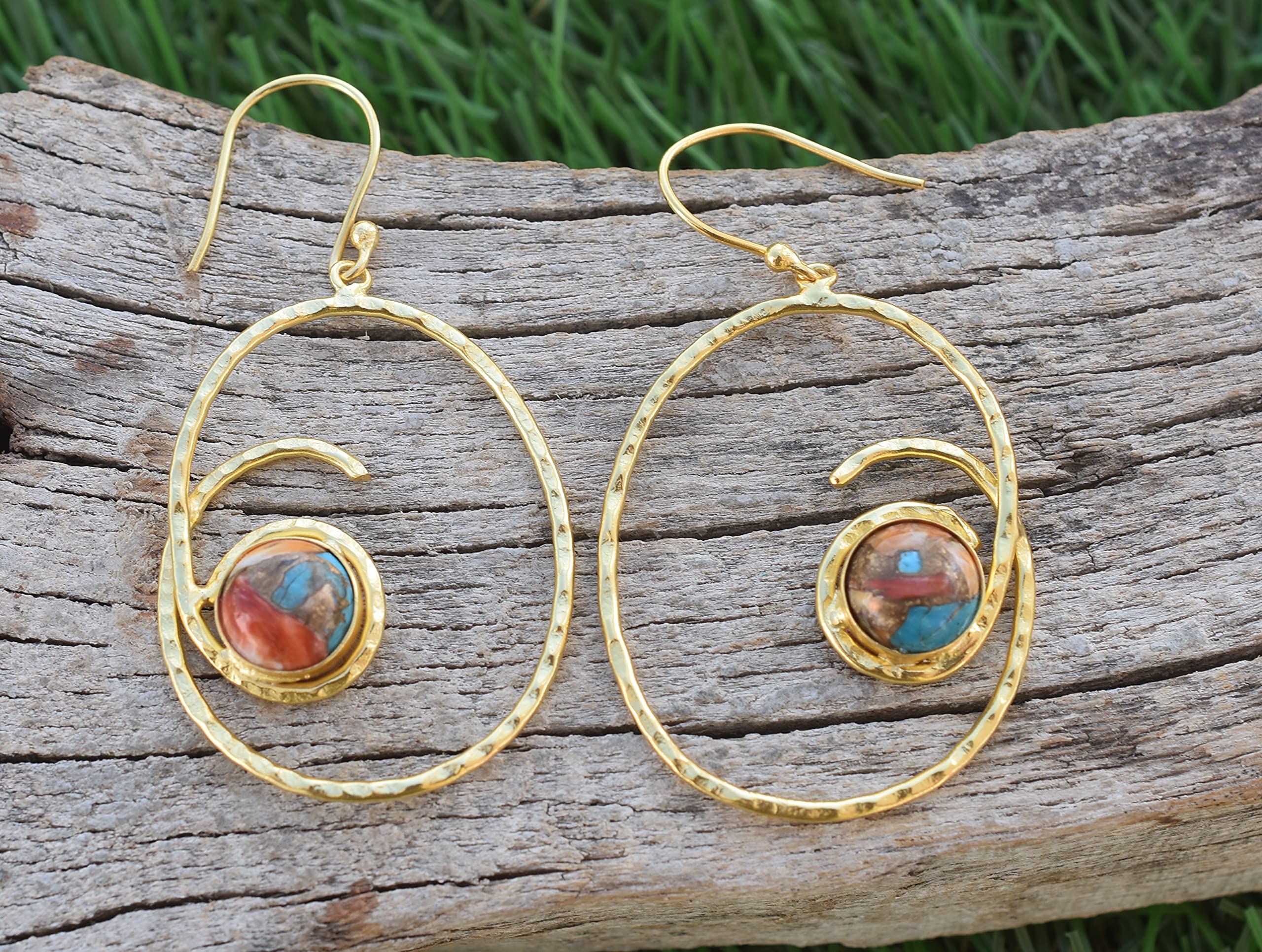 18K Gold Plated Turquoise Gemstone Earrings for Women - Handmade Western Style Jewelry Gift for Birthday, Anniversary, Wife, Mom, Sister - Perfect for Casual Wear, Parties & Special Occasions
