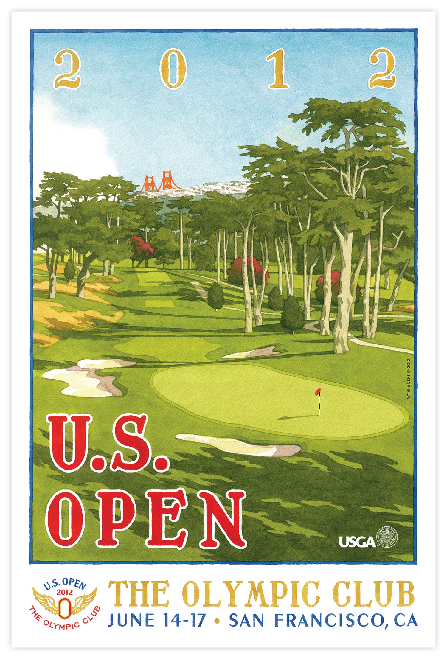 Lee Wybranski Official Golf Art - 2012 U.S. Open Championship at Olympic Club - 20x30 Inch Framed Canvas Print - Perfect Golf Gift for Men - Home & Office Wall Decor