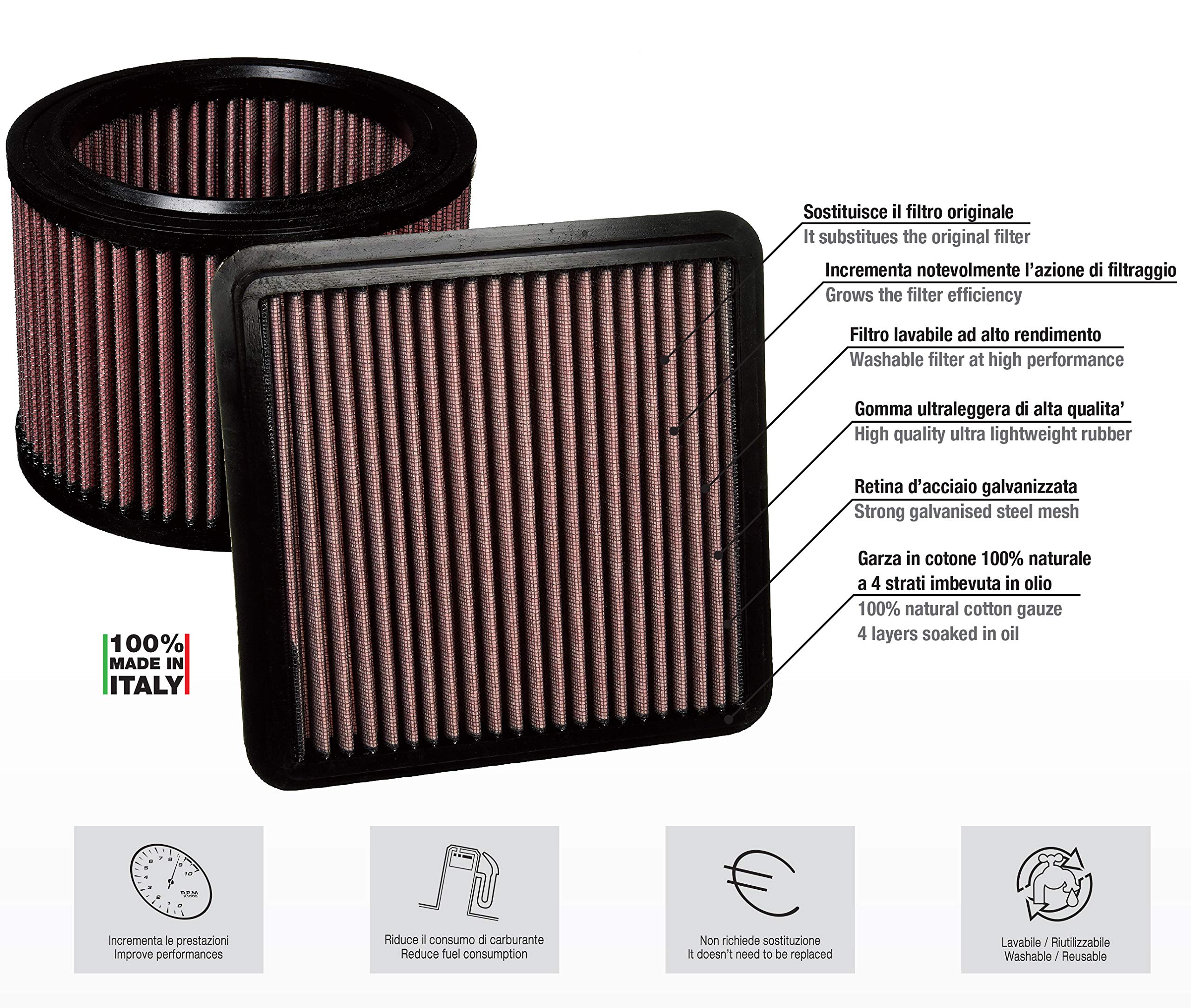 SR8 High Performance Air Filter - Red - Compatible with Most Vehicles - Ideal for Car, Truck & SUV Engine Protection