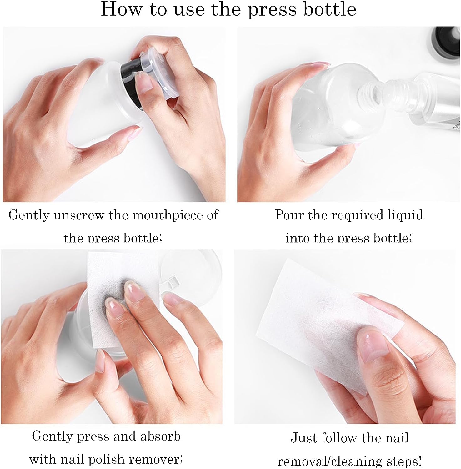 Nyamah 60ML Empty Plastic Nail Polish Remover Bottle with Push Down Pump - Refillable Liquid Dispenser for Nail Art, Makeup Remover & Beauty Products - Perfect for Salon, Home & Travel Use