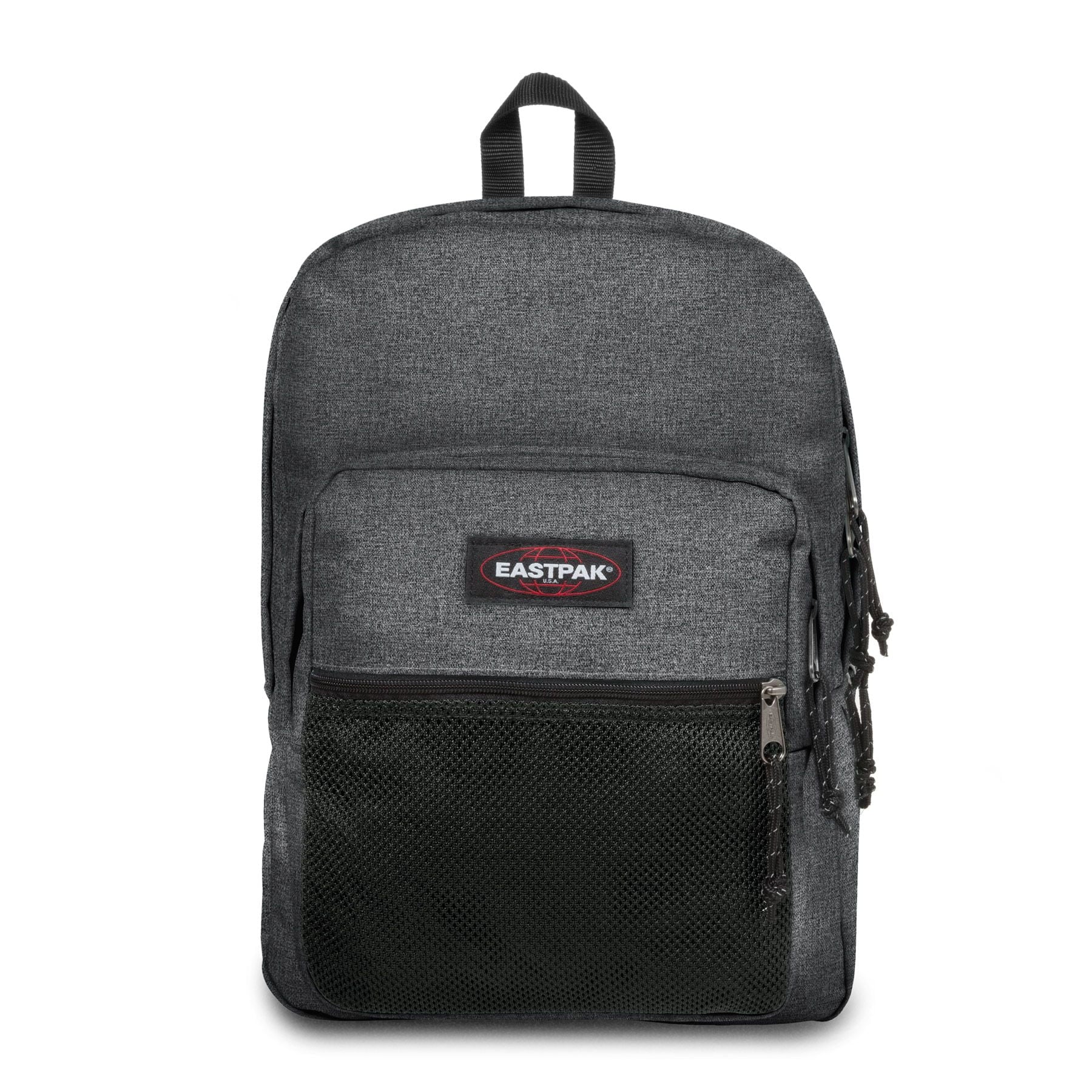 Eastpak Pinnacle Backpack - Black Denim Laptop Backpack for College, Work & Travel | Durable Water-Resistant School Bag with USB Charging Port