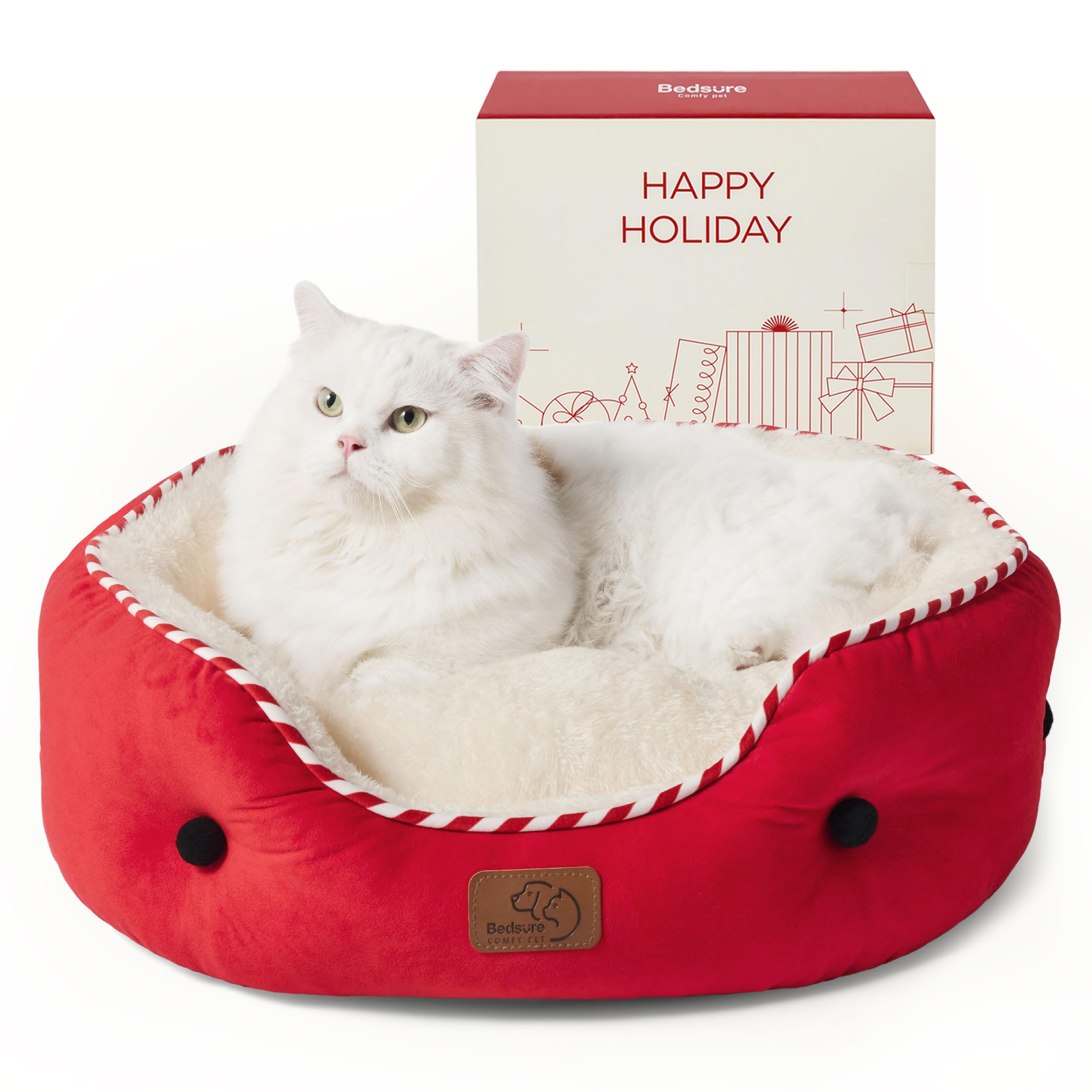 Bedsure Small Dog Bed & Round Cat Bed - 20 Inch Washable Pet Bed with Non-Slip Bottom for Puppies & Kittens | Indoor Pet Bed for Dogs & Cats | Perfect for Living Room, Bedroom & Pet Carriers (Savy Red)