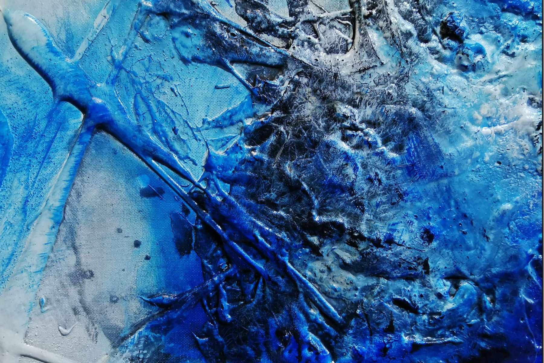 Blue and White Textured Abstract Painting - 63