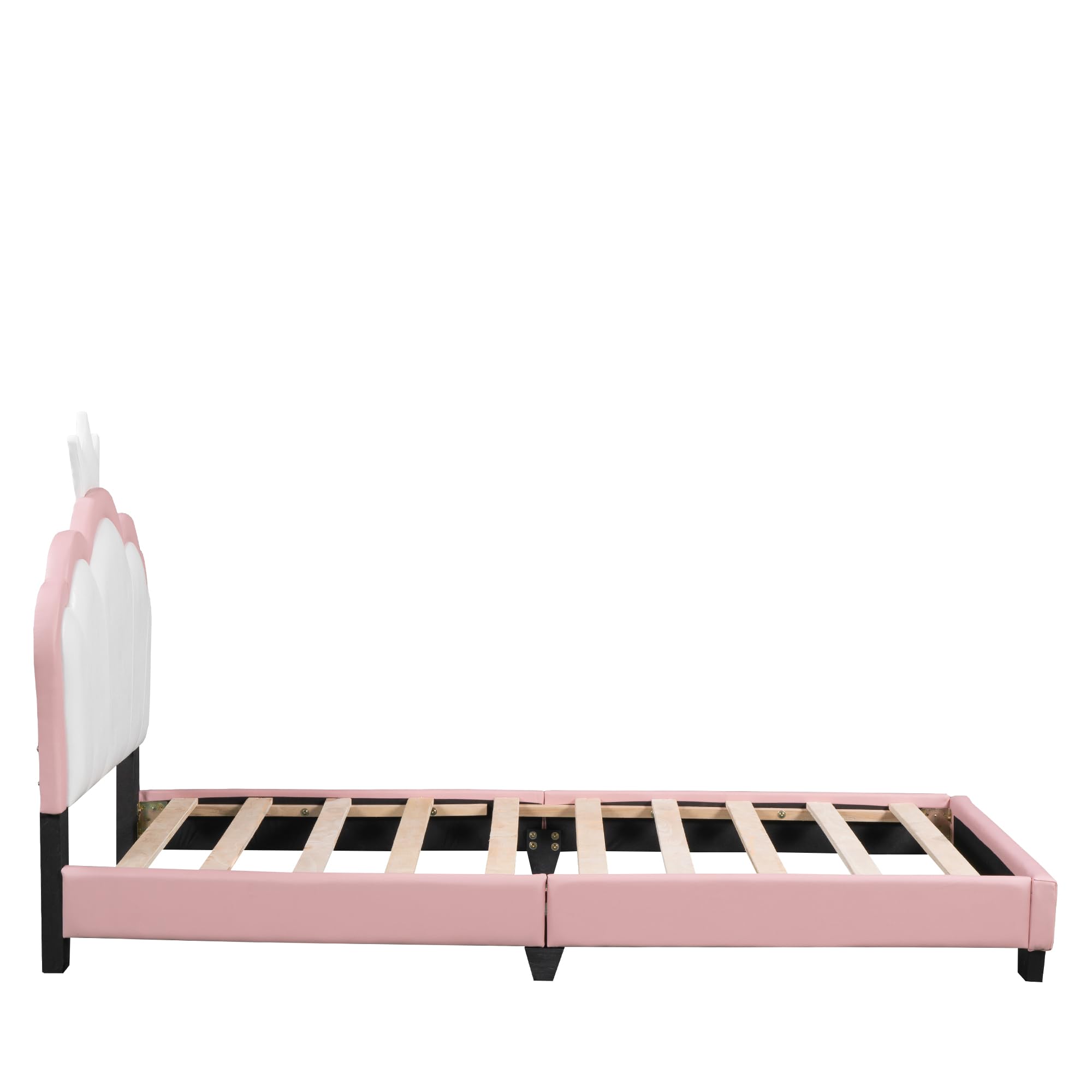 Twin Size Upholstered Princess Bed with Crown Headboard - Pink Bed Frame for Girls | Perfect for Kids' Bedroom, Princess-Themed Decor & Sleepovers