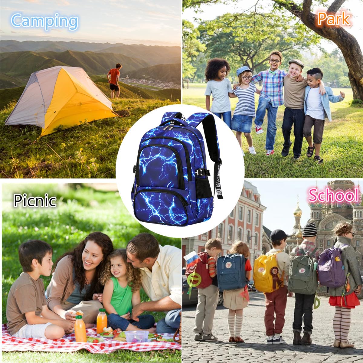 Camouflage Backpack for School, Travel & Outdoor - Christmas Gift for Kids (AY Lighting Blue) - Perfect for Daily Use & Adventures