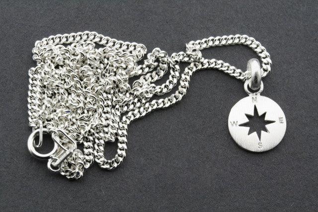 Sterling Silver Compass Pendant Necklace with 45cm Link Chain - Perfect for Outdoor Adventures & Travel Gifts