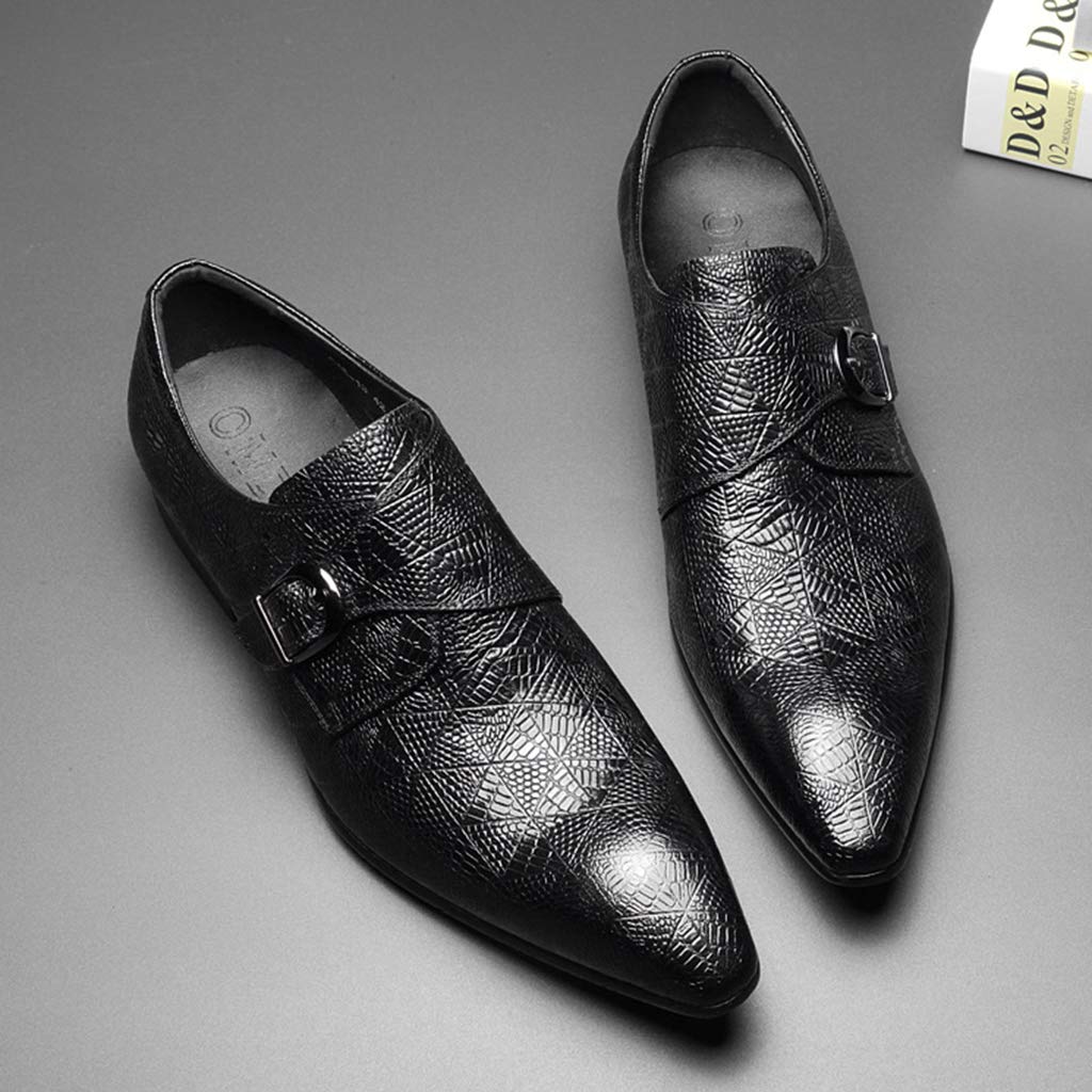 Premium Men's Monk Strap Dress Shoes - Genuine Leather Business Formal Shoes for Wedding & Banquet - Single Buckle Pointed Toe Oxfords - Black (Size 44/UK 9.5/US 10) - Perfect for Office, Business Meetings & Special Occasions